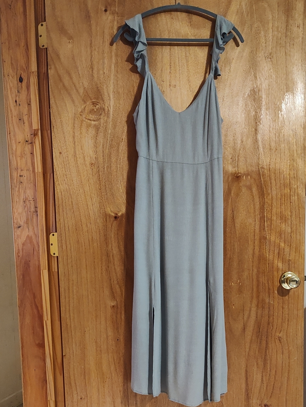 Ark n.c. Slip Dress Dove Gray Ruffled Straps Back Zip Bow Keyhole Viscose Size M